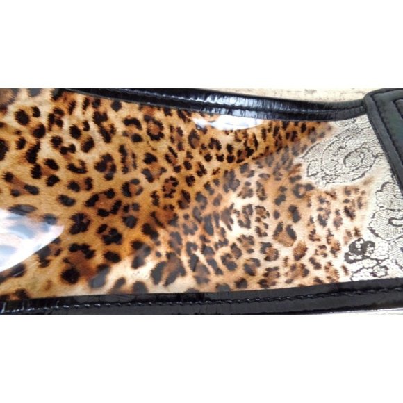 90s vintage wide animal print leather plastic see through belt/black/brown - Picture 3 of 5